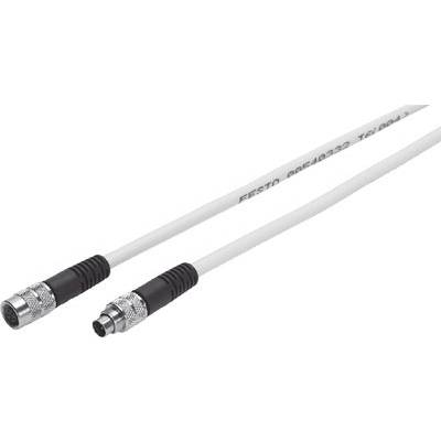 Biały kabel z dwoma czarnymi i srebrnymi złączami na końcach. Odpowiedni do zastosowań przemysłowych.