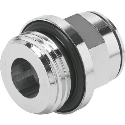 Chromowany metalowy przycisk naciskowy z czarnym uszczelnieniem gumowym, otoczony błyszczącą powierzchnią. Przeznaczony do zastosowań w połączeniach technicznych.