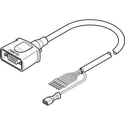 Zarys przedstawia elektryczny złącze oraz zestaw odkrytych końcówek przewodów, które są gotowe do podłączenia do urządzenia elektronicznego.