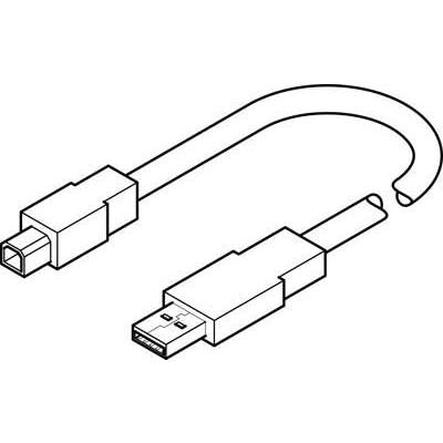 Rysunek kabla USB z dwoma różnymi rodzajami wtyczek: kwadratowa wtyczka na górze i prostokątna wtyczka na dole.