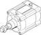 Rysunek cylindra pneumatycznego z zamontowaną śrubą i nakrętką. Widoczne główne komponenty i elementy mocujące.