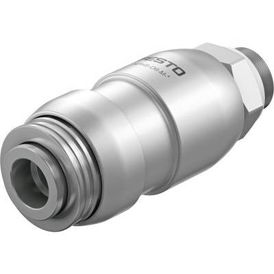 Srebrny cylinder metalowy z gwintem przyłączeniowym, produkt firmy Festo, stosowany w systemach pneumatycznych do regulacji ciśnienia.