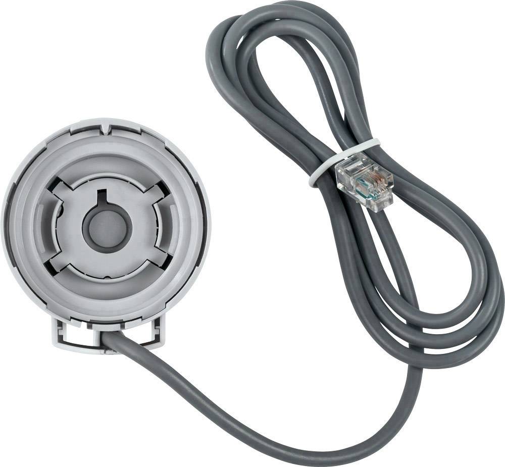 Szary kabel ze złączem oraz okrągłe, szare gniazdo przyłączeniowe.