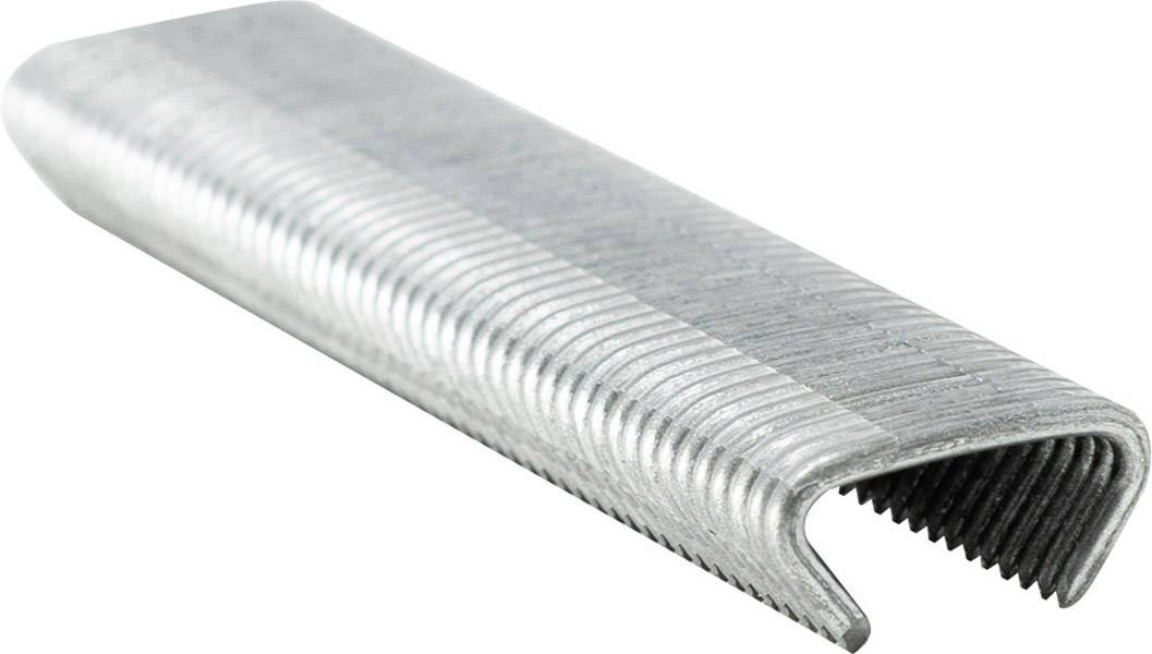 Pojedyncza, srebrna spinacz tapicerski z metalu, ułożony poziomo.