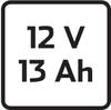 '12 V 13 Ah' na czarnym tle.