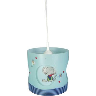 Niebieska lampa do pokoju dziecięcego z motywem słonia i motyli, czerwone serca jako dekoracja. Idealna do urządzenia dziecięcego pokoju.