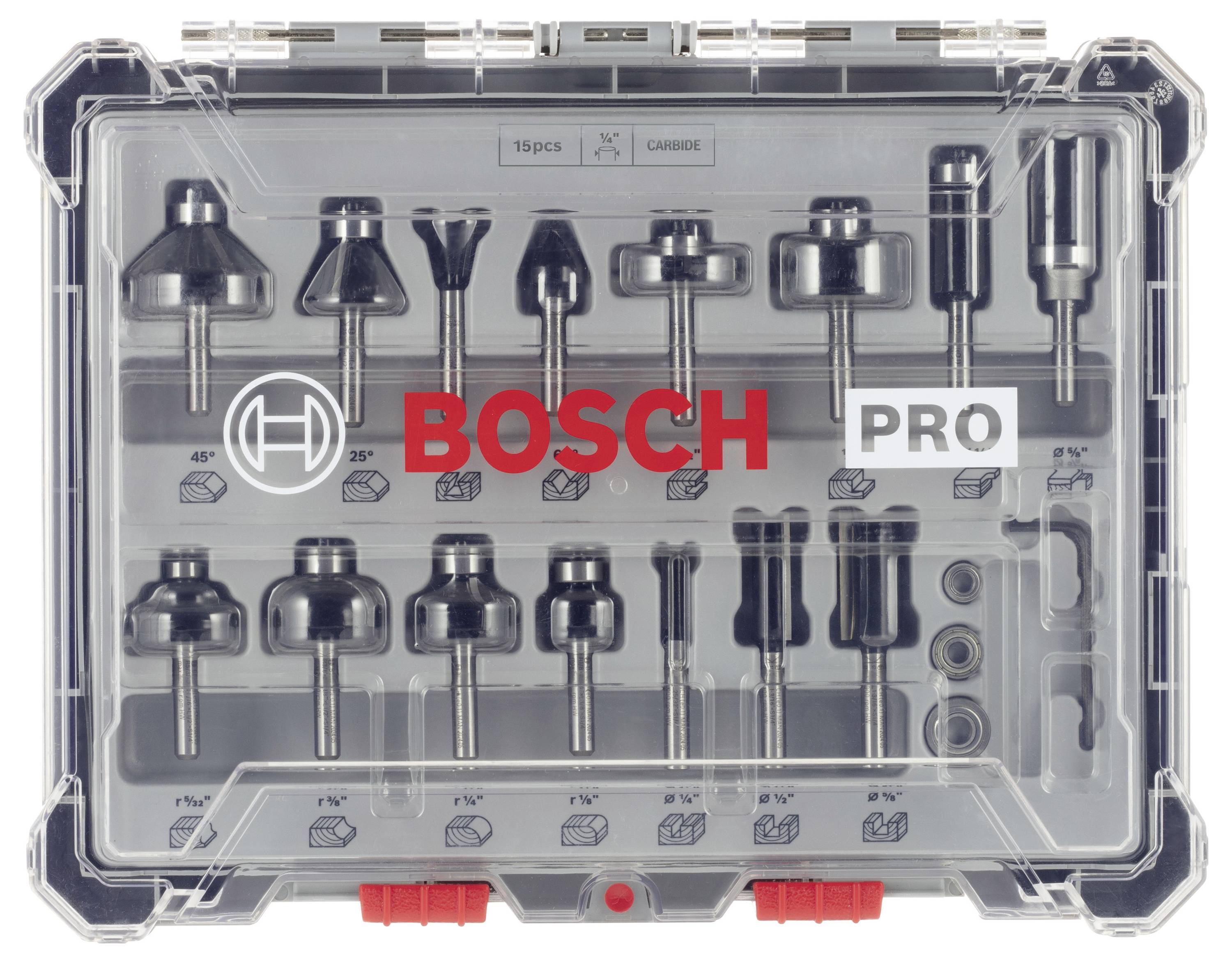 Набір фрез, хвостовик 1/4 дюйма, 15 предметів. Аксесуари Bosch 2607017473