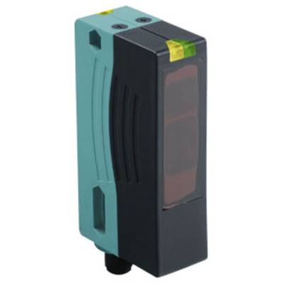 Prostokątny czujnik elektroniczny w zielono-czarnej obudowie z soczewką z przodu, przeznaczony do pomiaru odległości.