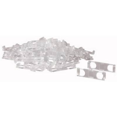 Stos przezroczystych plastikowych klamerek na białym tle, niektóre są widoczne osobno.