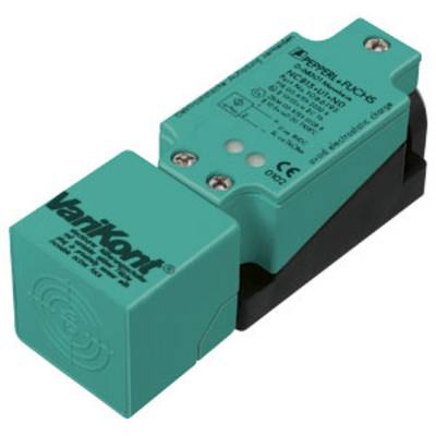 Zielony czujnik indukcyjny firmy Pepperl+Fuchs, model NBN15-30GM50-E2-V1. Stosowany do wykrywania obiektów w zastosowaniach przemysłowych.