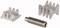 Metalowe elementy urządzenia mechanicznego: dwa zazębione komponenty oraz śruba z sześciokątną główką.