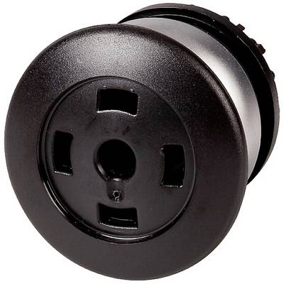 Okrągły, czarny adapter zasilający z siecią elektryczną, posiadający trzy wąskie szczeliny, stosowany w urządzeniach elektrycznych.
