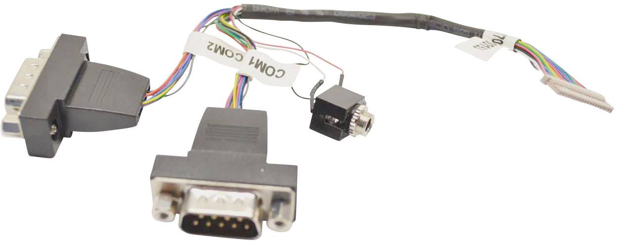 Kabel RS232 z wieloma złączami i kolorowymi przewodami, obsługujące różne typy połączeń.