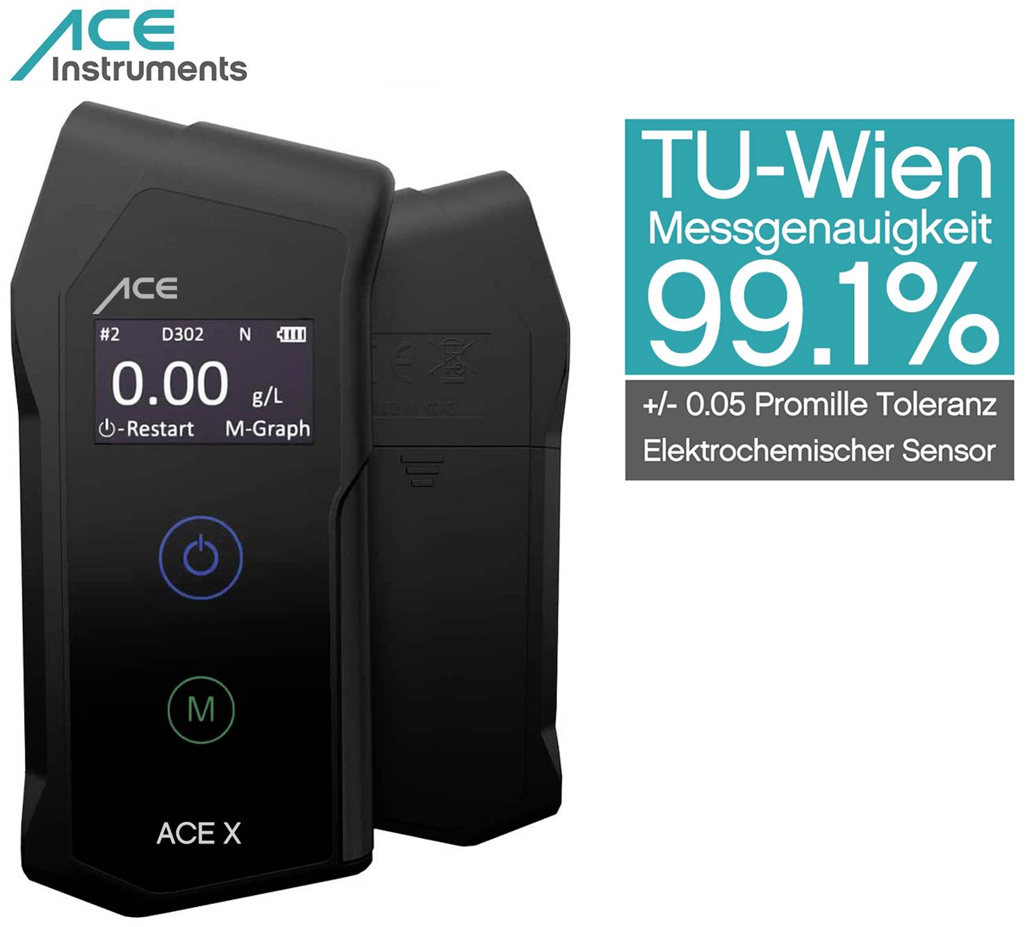 Алкотестер ACE X, похибка вимірювання: 0,05 ‰, клас точності: 1+ (професійний, відповідає вимогам поліції)