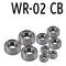 Kilka łożysk kulkowych o różnych rozmiarach jest przedstawionych. Na górze widnieje oznaczenie 'WR-02 CB'.