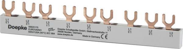 Doepke 09920175 Szyna DOEPKE, widelec, 3-biegunowy, 9 TE, 63 A (L1, L2, L3 x 3 = 9) Szyna fazowa   wielobarwny   63 A  690 V   1 szt.