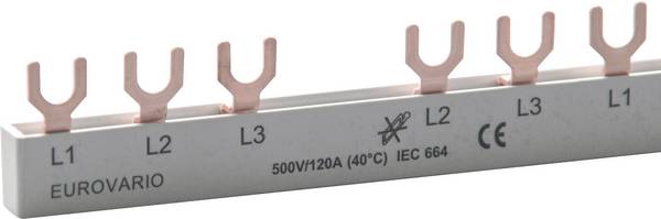 Doepke 09920185 Szyna DOEPKE, widelec, 3 bieguny, 12 HP, 63 A (L1, L2, L3-N + L2, L3 + L1, L2, L3 x 2) Szyna fazowa   szary  10 mm² 63 A  690 V   1 szt.