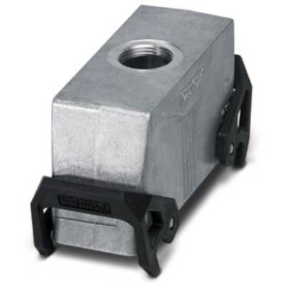 Metalowe hydrauliczne obudowa zaworu z czarnym uchwytem z tworzywa sztucznego po bokach, widoczne górne wejście do podłączenia rury.