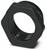 Sześciokątna nakrętka metalowa, czarna, gwintowana. Stosowana do mocowania w zastosowaniach mechanicznych.