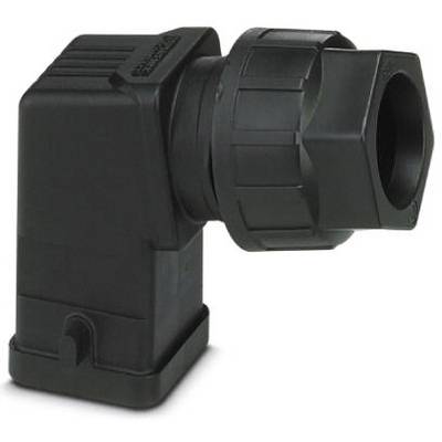 Czarny kątowy element z tworzywa sztucznego, prawdopodobnie elektryczny łącznik lub adapter w kształcie litery L, bez widocznych przewodów.