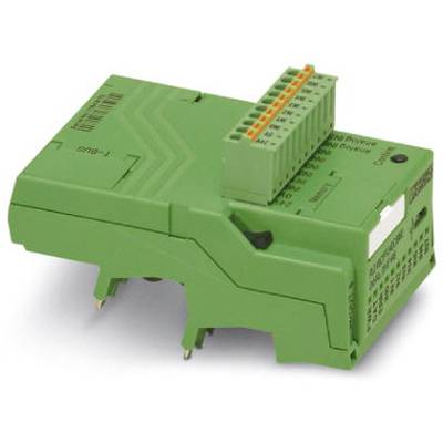 Zielona szyna montażowa z wieloma zaciskami śrubowymi do podłączeń elektrycznych, stosowana w przemysłowych systemach sterowania.