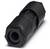 Czarny, sześciokątny wtyk przyłączeniowy z giętym końcem. Odpowiedni do połączeń kablowych w zastosowaniach technicznych.