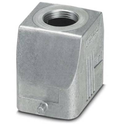 Metalowy adapter z kwadratową obudową i okrągłym otworem na górze, odpowiedni do zastosowań przemysłowych, wytrzymały i funkcjonalny.