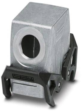 Srebrny zacisk metalowy z mechanizmem mocującym z tworzywa sztucznego, prawdopodobnie przeznaczony do zastosowań przemysłowych.