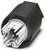 Czarny, cylindryczny wtyk elektryczny z białymi stykami wewnętrznymi, stosowany do połączeń kablowych w zastosowaniach technicznych.