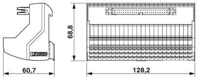Rysunek techniczny elementu elektrycznego firmy Phoenix Contact, przedstawiający widok z boku o wymiarach 60,7 mm szerokości i 68,8 mm wysokości.