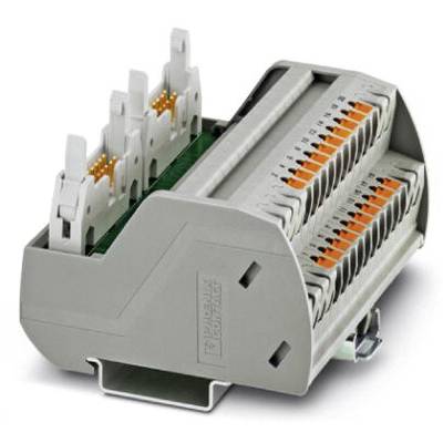 Szara, elektroniczna listwa zaciskowa z wieloma gniazdami i pomarańczowymi dźwigniami zaciskowymi, przeznaczona do zastosowań przemysłowych.