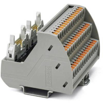 Wielowarstwowa listwa zaciskowa z pomarańczowymi stykami w szarej obudowie z tworzywa sztucznego, przeznaczona do stosowania w elektrycznych szafkach sterowniczych.
