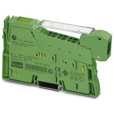 Zielony elektroniczny sprzęt, prawdopodobnie moduł interfejsowy lub konwerter, z wieloma portami i opisami na boku.