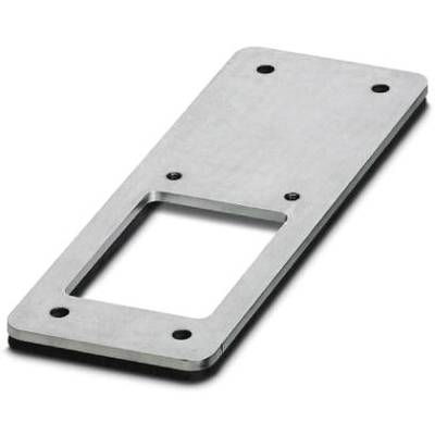 Prostokątna płyta metalowa z prostokątnym wycięciem pośrodku oraz czterema otworami mocującymi w narożnikach.