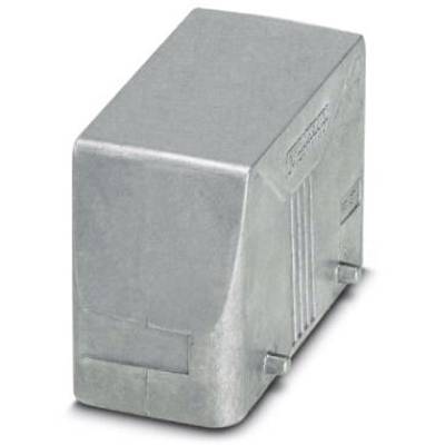 Metalowa osłona do elementu elektronicznego w kształcie prostokąta, o gładkiej powierzchni i kilku punktach mocowania.