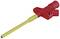 Czerwone i żółte narzędzie z długą rączką i wąskim czubkiem, prawdopodobnie specjalistyczne narzędzie ręczne do określonych zastosowań.