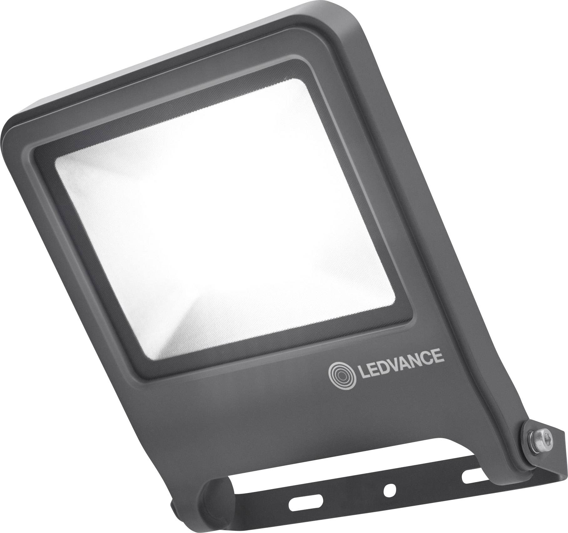 Kwadratowy reflektor LED marki Ledvance, nadający się do montażu ściennego, zapewnia jasne, białe światło.