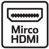 Napis 'Mirco HDMI' i symbol wtyczki HDMI na czarnym tle.