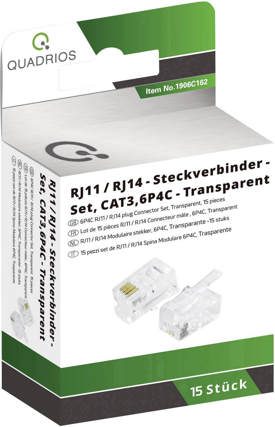 Прямий роз'єм Quadrios чоловічий RJ11 Прямий роз'єм Quadrios 1906C162 чоловічий Кількість контактів 6P4C 15 шт.