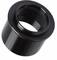 Czarny metalowy pierścień adapter z gwintem do urządzeń optycznych, widziany z boku.