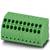 Zielony elektryczny blok zaciskowy z wieloma gniazdami, stosowany do podłączania przewodów w obwodach elektronicznych.