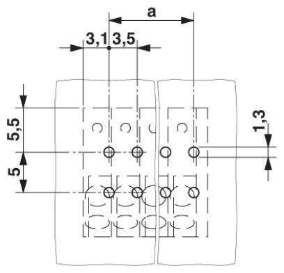 Rysunek techniczny: Przedstawia on pozycję odwiertu w centymetrach w obrębie prostokątnej siatki współrzędnych.