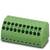 Zielony elektryczny blok złącza z wieloma otworami przyłączeniowymi, powszechnie stosowany w instalacjach elektrycznych.