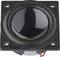 Czarny, okrągły głośnik w kwadratowej ramce z czterema otworami montażowymi, przeznaczony do urządzeń audio.