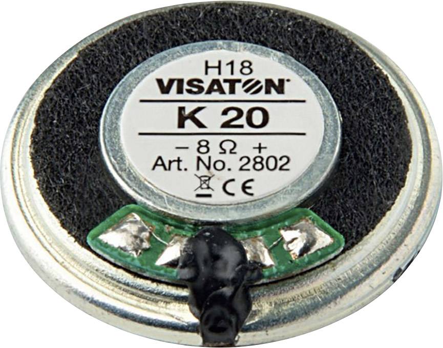 Mały, okrągły głośnik firmy Visaton, model K 20, 8 omów, nr art. 2802, odpowiedni do różnych projektów elektronicznych.