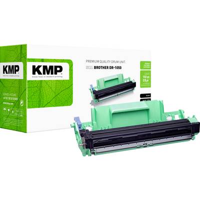 Bęben tonera KMP o najwyższej jakości do drukarki Brother DR-1050, pokazany z pudełkiem produktu i zielonym bębnem tonera na białym tle.