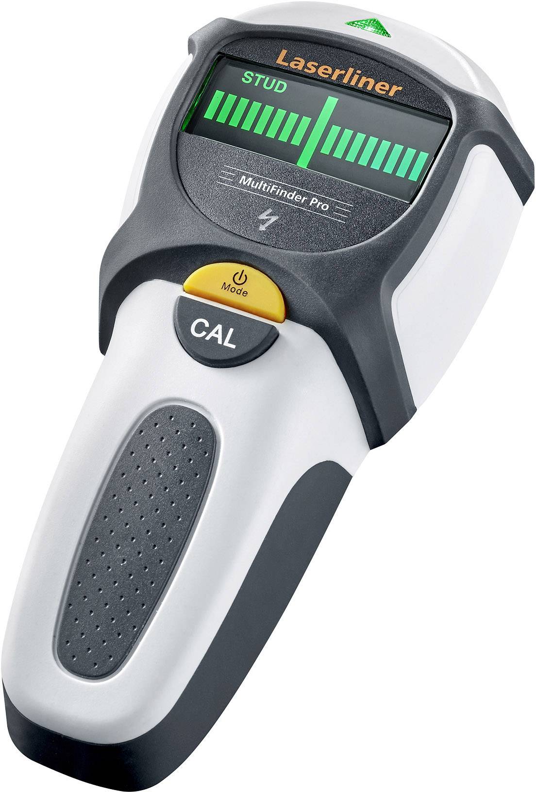 Cyfrowe urządzenie lokalizacyjne wskazuje, że metal został znaleziony pod powierzchnią. Ekran wyświetla 'STUD'. Idealne dla majsterkowiczów.