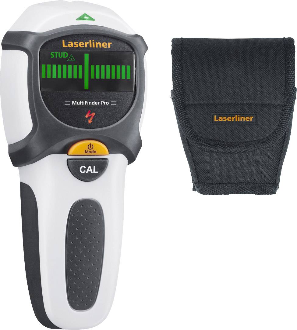 Ręczne urządzenie pomiarowe do lokalizacji przewodów, metalu i drewna z wyświetlaczem cyfrowym i walizką, marka Laserliner.