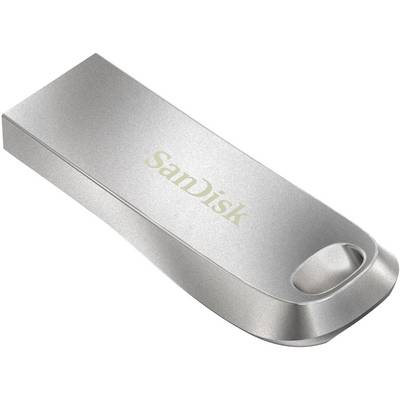 Pendrive w metalicznym wykończeniu z logo 'SanDisk', kompaktowy i bez widocznych złączy, idealny do przenośnego przechowywania danych.