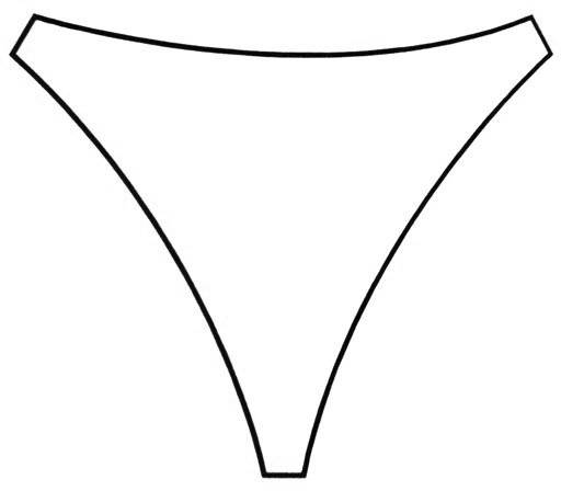 Czarno-biały rysunek liniowy slipek lub stringów, prosty i pozbawiony szczegółów.